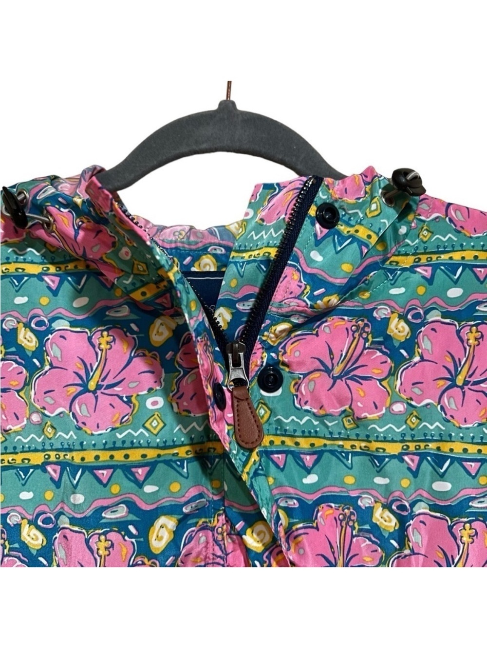 Simply Southern Retro Hibiscus Raincoat Pullover Hoodie Pink Green Small NWT - Picture 8 of 11